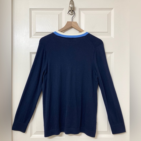 Talbots Cashmere Blend Navy Striped V Neck Cardigan Tennis Sweater Large Varsity - Picture 4 of 7